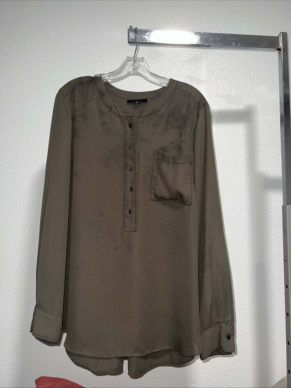 Lane Bryant Popover Stitch Detail Button Front Long Sleeve Top Plus Size 18/20
